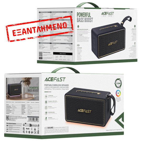 Φορητό Ηχείο Wireless Acefast K3 Ultra v5.4 TWS 120W 4500mAh με Μικρόφωνο USB AUX TF και RGB Φωτισμό IPX6 Μαύρο