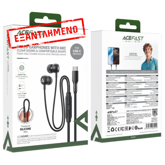Hands Free Acefast L8 Earphones Stereo USB-C με Μικρόφωνο 1.2m Μαύρα Συμβατά με Όλες τις Συσκευές USB-C