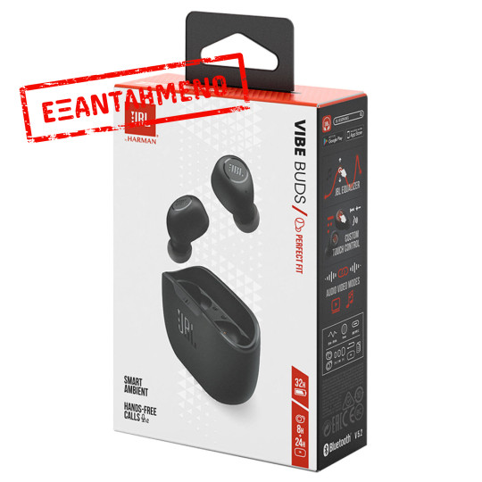 Wireless Hands Free JBL Wave Buds με Deep Bass έως 20 Ώρες Λειτουργίας IP54 και Θήκη Φόρτισης Μαύρα