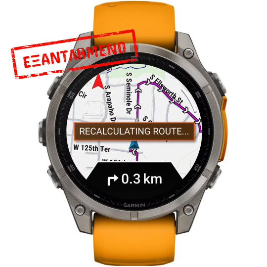 Smartwatch Garmin Fenix 8 Titanium 47mm GPS NFC 10 ATM με Δυνατότητα Κλήσεων Sapphire Titanium with Spark Orange and Graphite Silicone Band