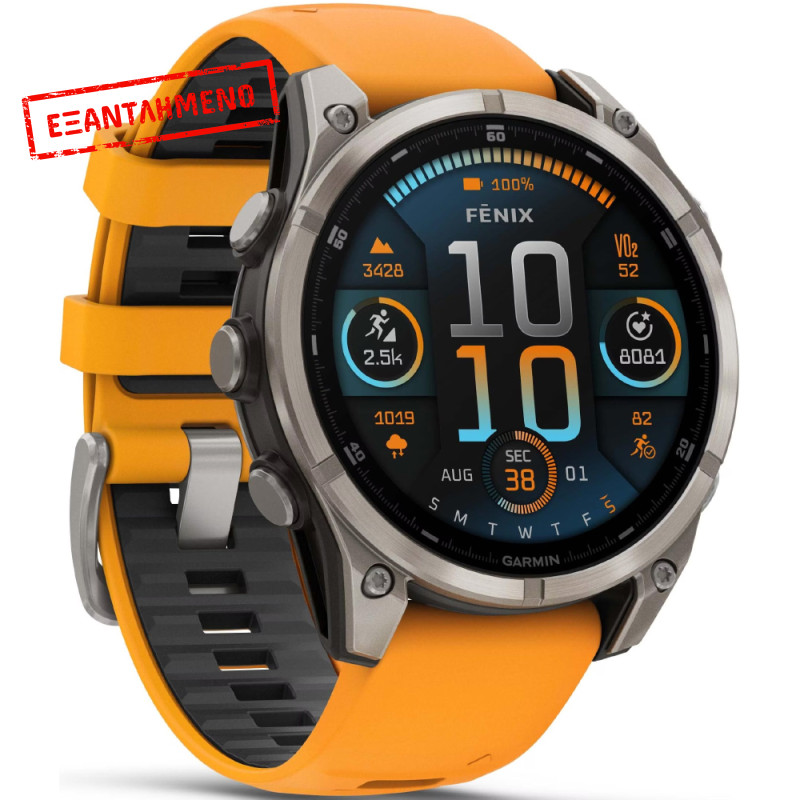 Smartwatch Garmin Fenix 8 Titanium 47mm GPS NFC 10 ATM με Δυνατότητα Κλήσεων Sapphire Titanium with Spark Orange and Graphite Silicone Band