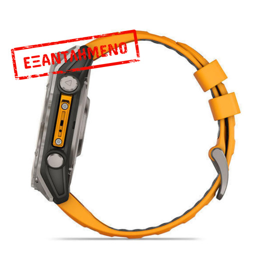 Garmin Watch Fenix 8 Titanium 51mm GPS NFC 10 ATM με Δυνατότητα Κλήσεων Sapphire Titanium with Spark Orange and Graphite Silicone Band