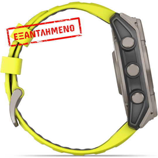 Smartwatch Garmin Fenix 8 Solar Titanium 51mm GPS NFC 10 ATM με Δυνατότητα Κλήσεων Sapphire Titanium With Amp Yellow/Graphite Silicone Band