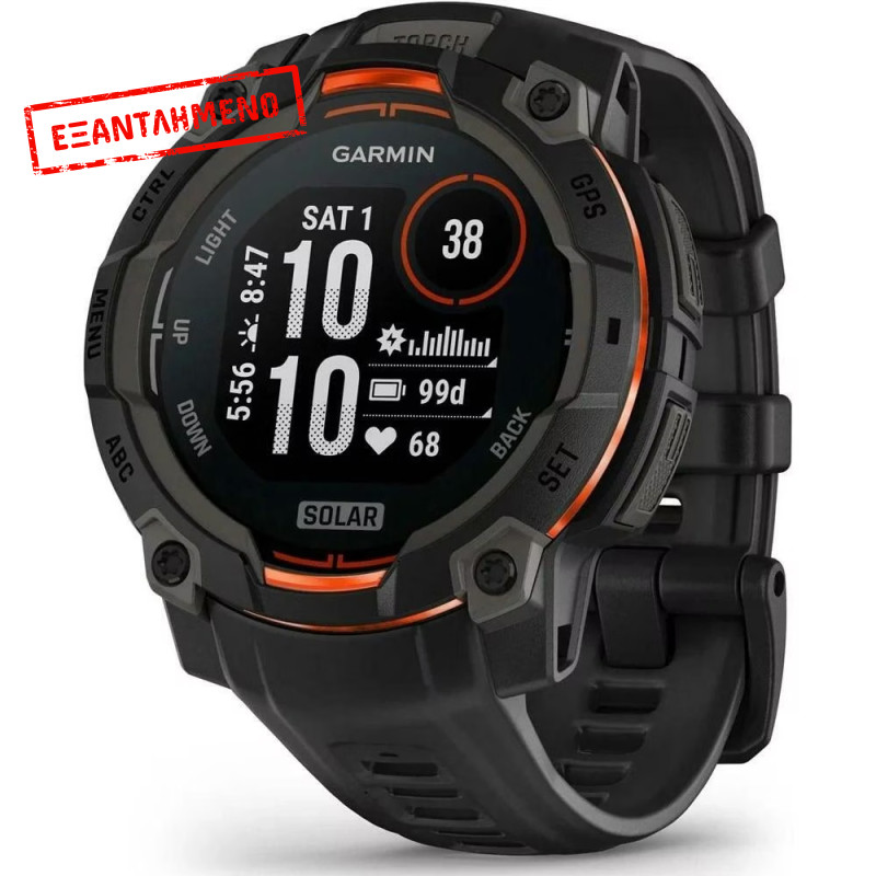 Garmin Instinct 3 Solar Aluminium 45mm GPS NFC 10 ATM Black με Black Band