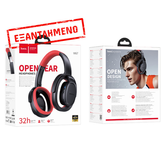 Wireless Ακουστικά Stereo Hoco Hoco W67 Rhyme Open Ear v5.4 300mAh 32hr Χρήσης με Μικρόφωνο Μαύρα Κόκκινα