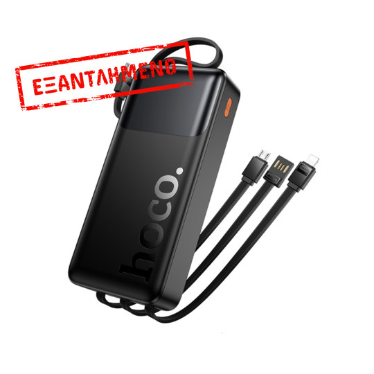 Power Bank Hoco J156A Founder 20000mAh PD20W QC με Θύρες USB+USB-C Ενσωματωμένα Καλώδια USB-C USB Lighting Micro LED Ένδειξη Μπαταρίας Μαύρο