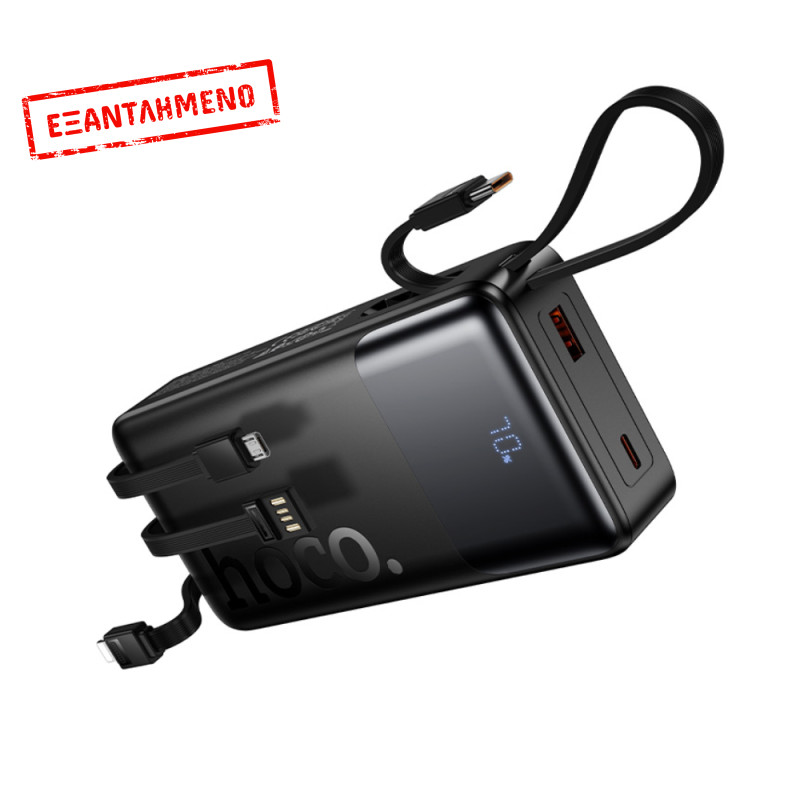 Power Bank Hoco J156A Founder 20000mAh PD20W QC με Θύρες USB+USB-C Ενσωματωμένα Καλώδια USB-C USB Lighting Micro LED Ένδειξη Μπαταρίας Μαύρο