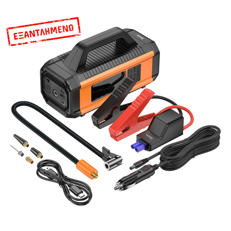 Hoco QS4 Smart Air Pump 3.8 bar Πίεση Αέρα με 5 Τρόπους Λειτουργίας και Εκκινητής Μπαταρίας 10000mAh 38.5Wh με Led Ένδειξη και Φακό Μαύρο