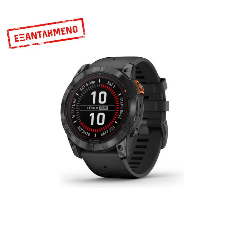Smartwatch Garmin Fenix 7X Pro Solar Stainless Steel 51mm GPS NFC 10 ATM Slate Grey με Black Band