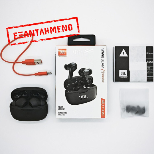 Wireless Hands Free JBL Wave Beam Buds με TalkThru έως 32 Ώρες Λειτουργίας IP54 και Θήκη Φόρτισης Μαύρα
