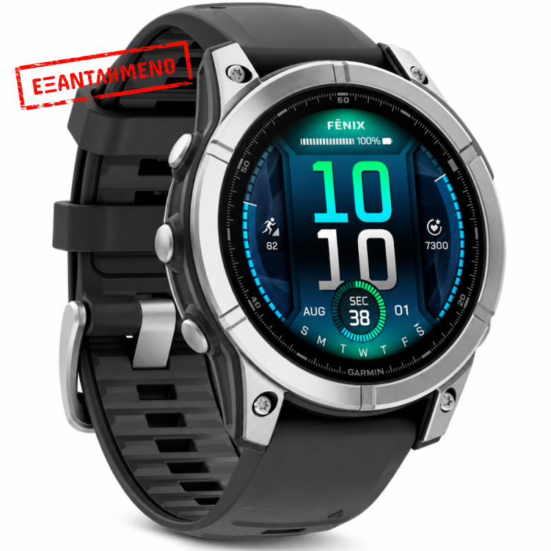 Smartwatch Garmin Fenix E 47mm GPS NFC 10 ATM Stainless Steel με Black Silicone Band