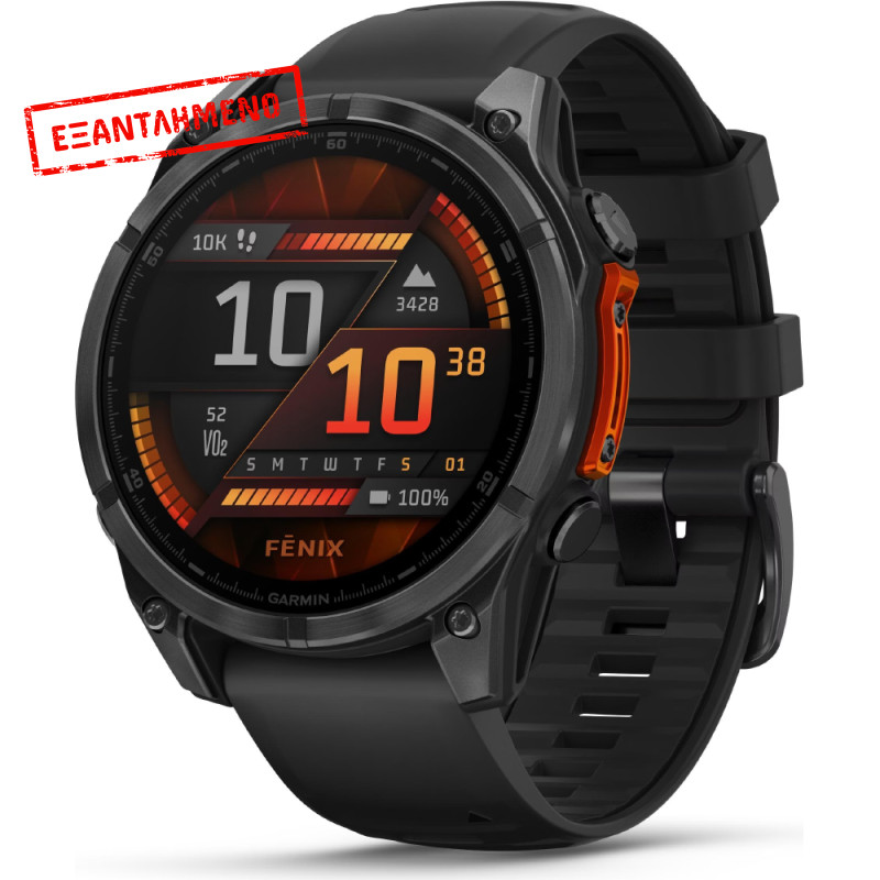 Smartwatch Garmin Fenix 8 Stainless Steel 47mm GPS NFC 10 ATM με Δυνατότητα Κλήσεων Slate Grey με Black Silicone Band