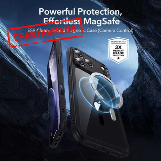 Θήκη Esr Classic Hybrid Magsafe με Tempered glass για iPhone Apple 17 Pro  Διάφανο-Μαύρο