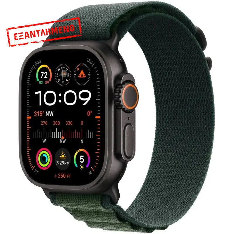 Apple Watch Ultra 2 49mm GPS eSIM NFC IP6X Black Case με Dark Green Alpine Loop