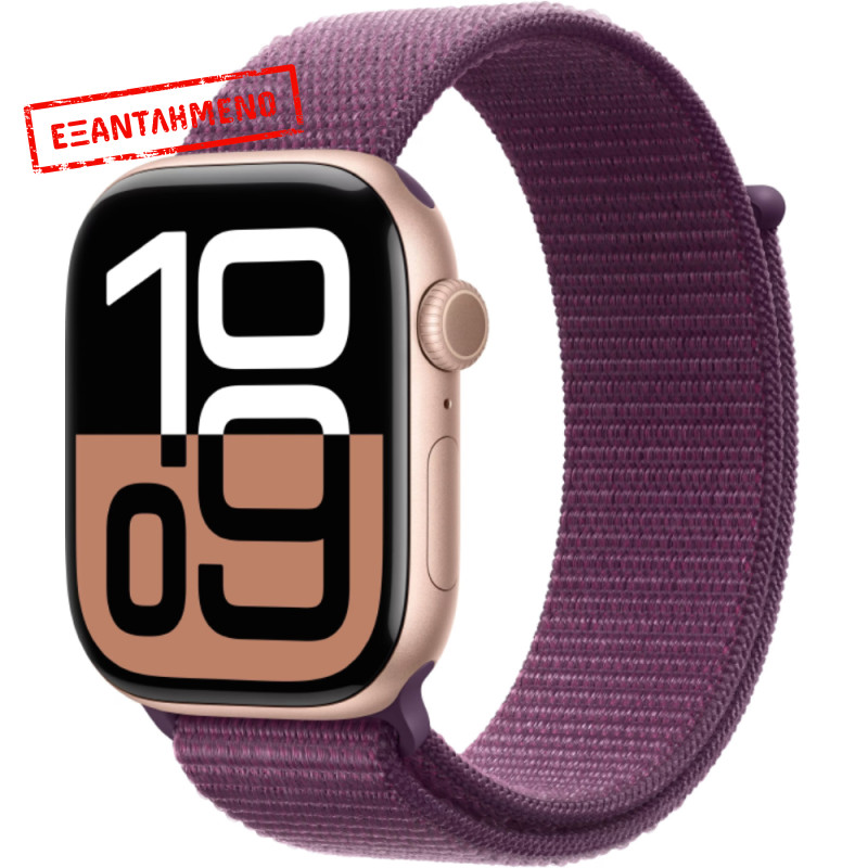 Apple Watch Series 10 4G 46mm GPS eSIM NFC IP6X Aluminum Case Rose Gold με Plum Sport Loop