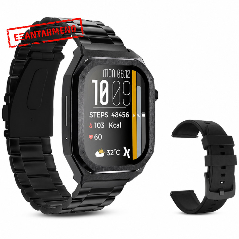 Smartwatch Maxcom FW65 Iron S 1.95” Amoled IP68 400mAh με Έξτρα Λουράκι Μαύρο