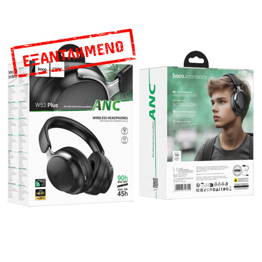 Wireless Ακουστικά Stereo Hoco W53 Plus Tone ANC Hi-Fi v5.4 800mAh με AUX TF Μαύρα
