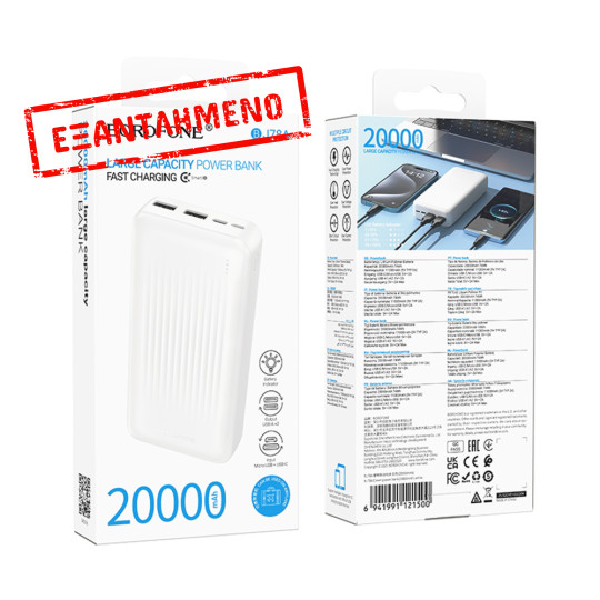 Power Bank Borofone BJ78A 20000mAh 5V/2A με 4 Θύρες 1xUSB-C 2xUSB-A 1xMicroUSB και LED Ένδειξη Μπαταρίας Λευκό