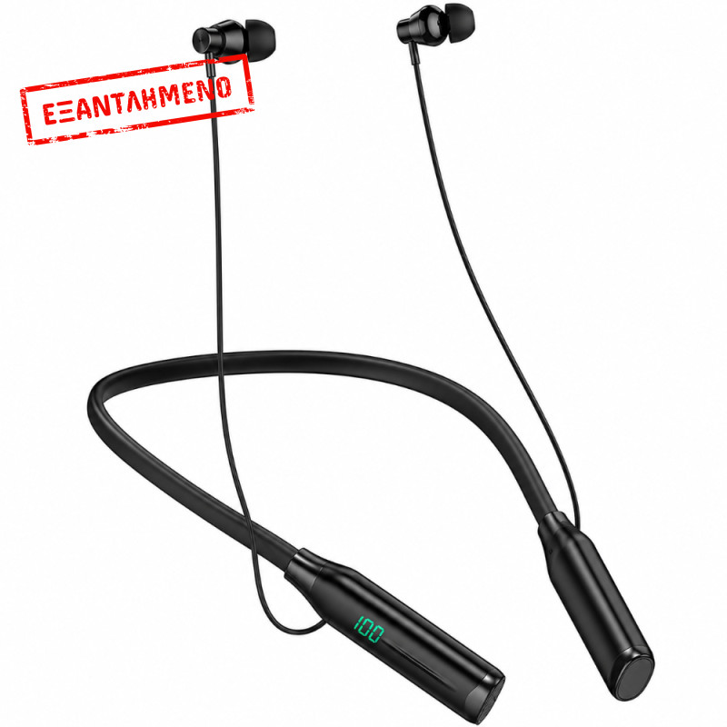 Bluetooth Hands Free Hoco ES62 Plus Neckband Magnetic v5.4 1200mAh 150Hrs Αναπαραγωγής TF Card LED Ένδειξη Μπαταρίας Μαύρα