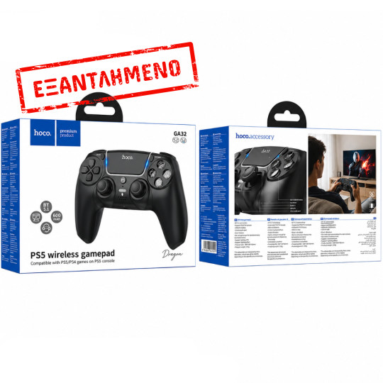 Gamepad Hoco GA32 Dragon RGB 600mAh BT v5.1 Dual Motor Δόνηση Θύρα AUX και Κουμπί Mute Συμβατό με PS5 Μαύρο