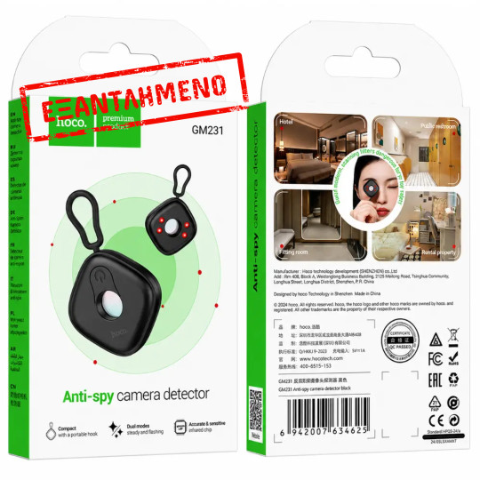 Hoco GM231 Anti-spy Ανιχνευτής Καμερών και Κοριών 80mAh Υπέρυθρη Aνίχνευση Φακών Κρυφών Καμερών Μαύρος
