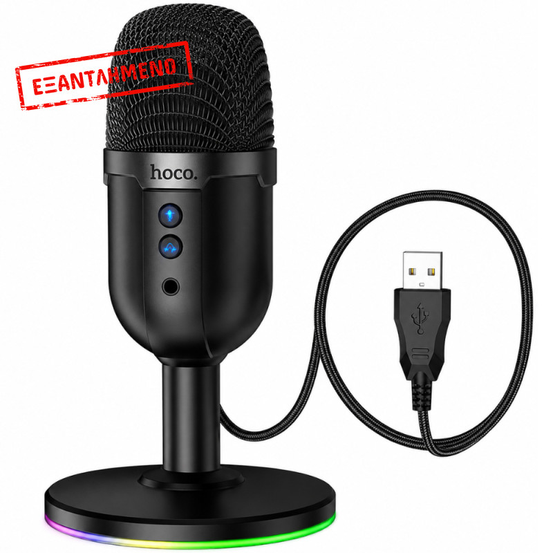 Επιτραπέζιο Μικρόφωνο Hoco L25 Bright για Streaming και Video Calls RGB USB AUX Πολυκατευθυντικό Μικρόφωνο Κουμπία Mute και Monitor Μαύρο