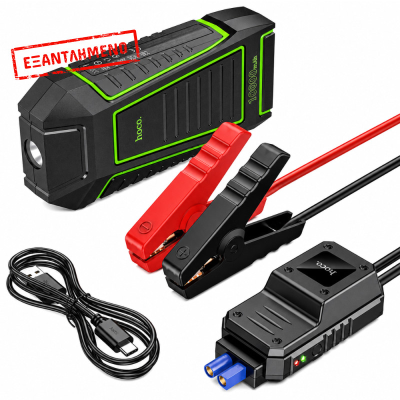Εκκινητής Μπαταρίας Αυτοκινήτου Hoco QS1 600A και Power Bank 10000mAh 5V/2.4A 2xUSB-A 1xUSB-C με SOS Mode και Φακό Μαύρος