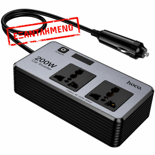 Φορτιστής Μετατροπέας 12V σε 220V Αυτοκινήτου Hoco Z66 με 2 Έξόδους Σούκο 200W και 2xUSB-A 1xUSB-C 66W LED Display Καλώδιο 50cm Μαύρος