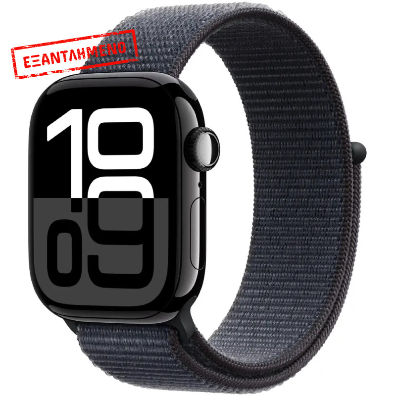 Apple Watch Series 10 4G 46mm GPS eSIM NFC IP6X  Aluminum Case Jet Black με Sport Loop Black Ink