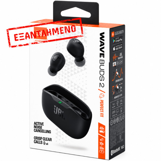 Wireless Hands Free JBL Wave Buds 2 με Pure Bass ANC έως 40 Ώρες Αυτονομίας IP54 και Θήκη Φόρτισης Μαύρα