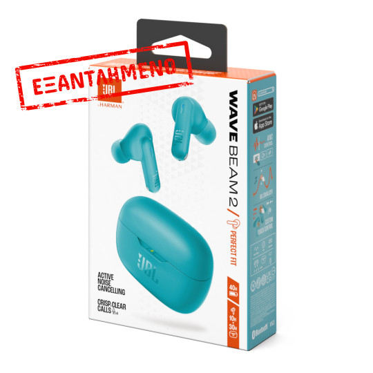 Wireless Hands Free JBL Wave Beam 2 Buds με Pure Bass ANC έως 40 Ώρες Λειτουργίας IP54 και Θήκη Φόρτισης Μπλε