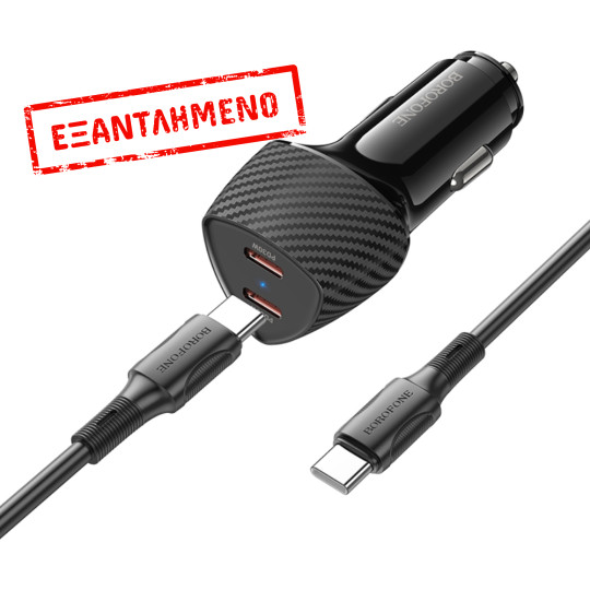 Φορτιστής Αυτοκινήτου Borofone BZ31D Solid 2xUSB-C PD60W με Καλώδιο USB-C σε USB-C 1m Μαύρος