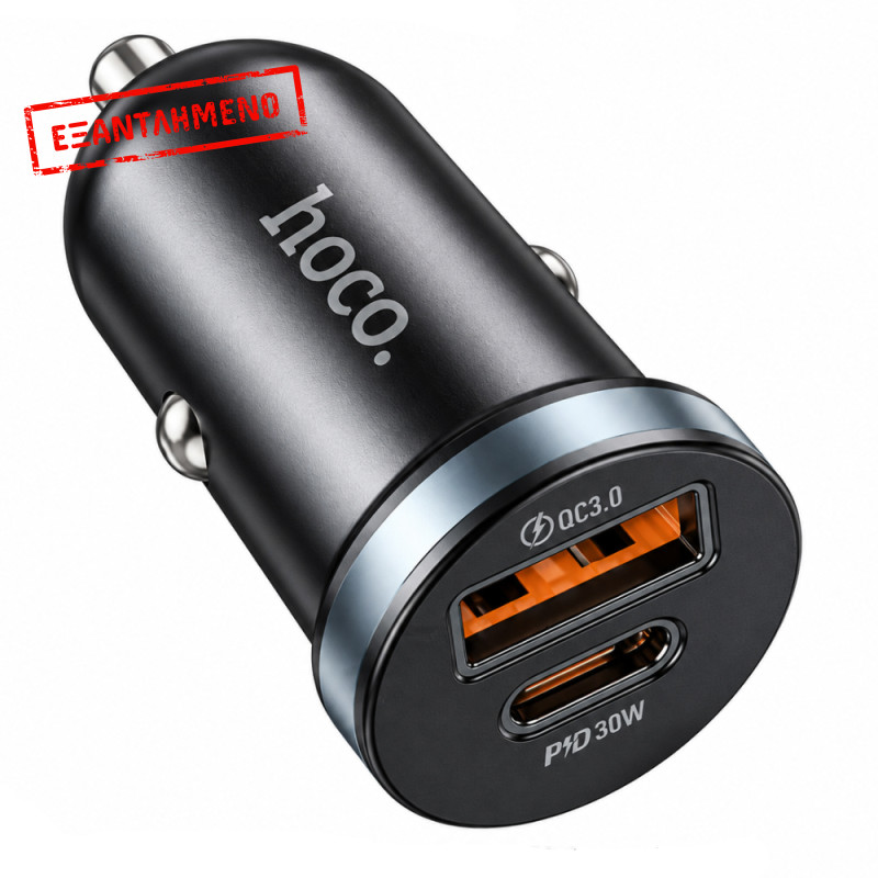 Φορτιστής Αυτοκινήτου Hoco. DZ19 Scenery Lightweight USB-C PD30W + USB-A 18W QC3.0A Μαύρος