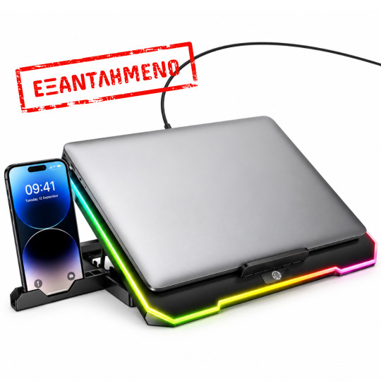 Laptop Cooler Hoco. DH19 Cool RGB με 2 Ανεμιστήρακια 1200Rpm και Stand Κινητού για Φορητούς Υπολογιστές έως 17"