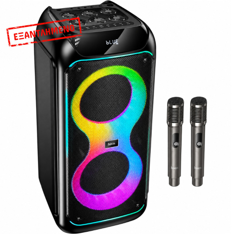Φορητό Ηχείο Wireless Hoco. DS76 Magic RGB v5.4 160W 9000mAh USB AUX MicroSD FM με 2 Ασύρματα Μικρόφωνα Μαύρο