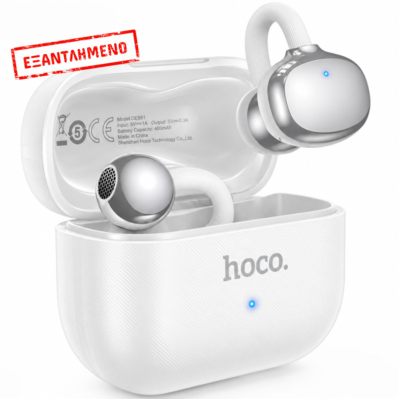 Wireless Hands Free Open-Ear Hoco. DES61 Cool TWS v6.0 250mAh 6h Ώρες Λειτουργίας Λευκά με Λευκό Silicon Sleeve