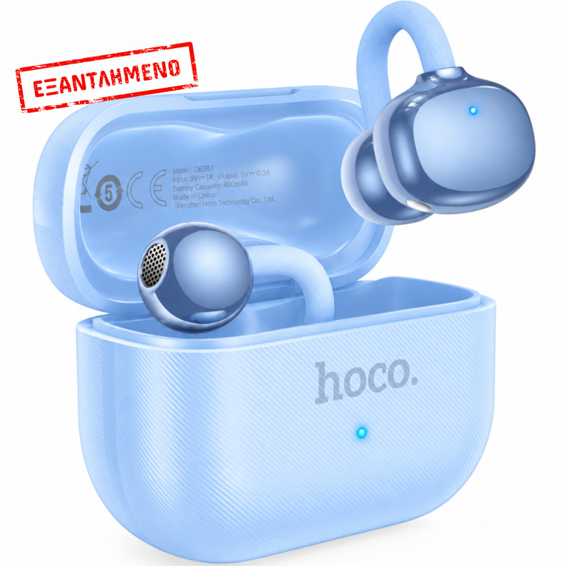 Wireless Hands Free Open-Ear Hoco. DES61 Cool TWS v6.0 250mAh 6h Ώρες Λειτουργίας Μπλε με Μπλε Silicon Sleeve