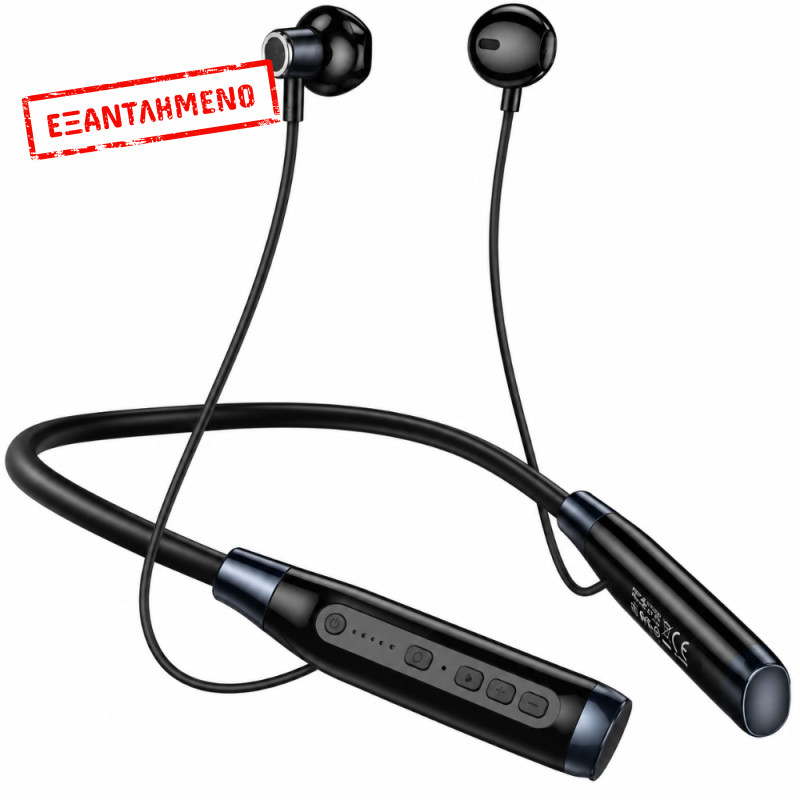 Bluetooth Hands Free Hoco. DSS07 Excellent Neckband v5.4 1200mAh MicroSD 200 Ώρες Αναπαραγωγής Μαύρα