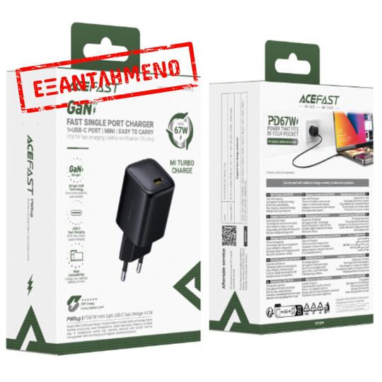 Φορτιστής Ταξιδίου Acefast A134 Mini Fast Charging 1xUSB-C PD67W QC3.0 GaN Μαύρος