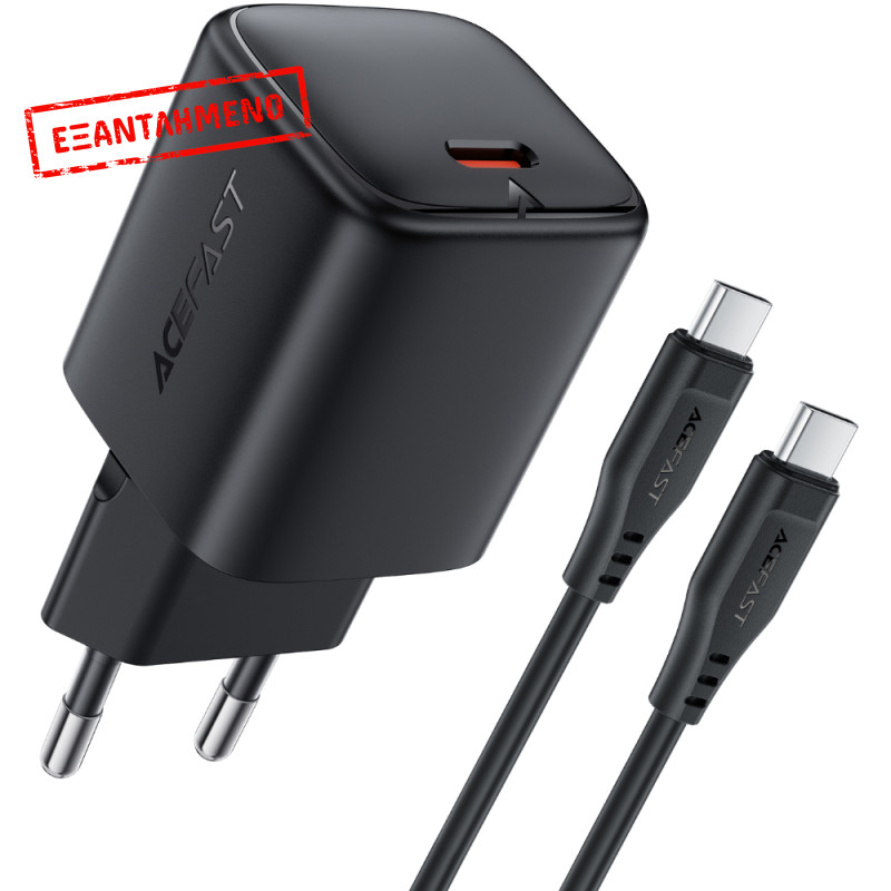 Φορτιστής Ταξιδίου Acefast A119 Mini Fast Charging 1xUSB-C PD45W QC3.0 GaN  με Καλώδιο USB-C σε USB-C 1.2m Μαύρος