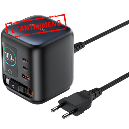 Επιτραπέζιος Φορτιστής Acefast Z10 100W 2xUSB-C 1xUSB-A 1xUSB-C GaN Ενσωματωμένο Καλώδιο και Smart LED Digital Display Μαύρος