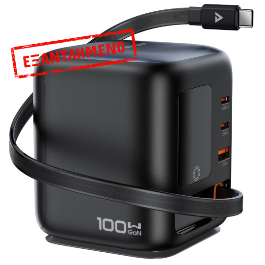 Επιτραπέζιος Φορτιστής Acefast Z10 100W 2xUSB-C 1xUSB-A 1xUSB-C GaN Ενσωματωμένο Καλώδιο και Smart LED Digital Display Μαύρος