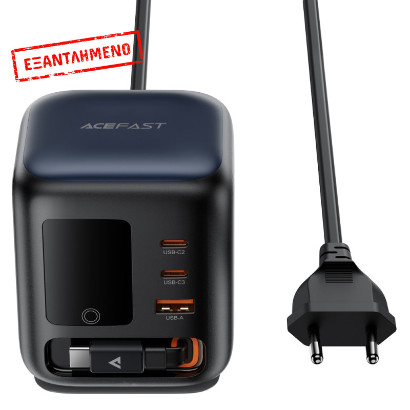 Επιτραπέζιος Φορτιστής Acefast Z10 100W 2xUSB-C 1xUSB-A 1xUSB-C GaN Ενσωματωμένο Καλώδιο και Smart LED Digital Display Μαύρος