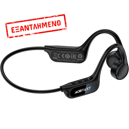 Bluetooth Hands Free Acefast N10 Neckband ENC v6.0 220mAh 12hrs Αναπαραγωγής IP68 με 8GB Μνήμη για Χρήση χωρίς Bluetooth Μαύρα