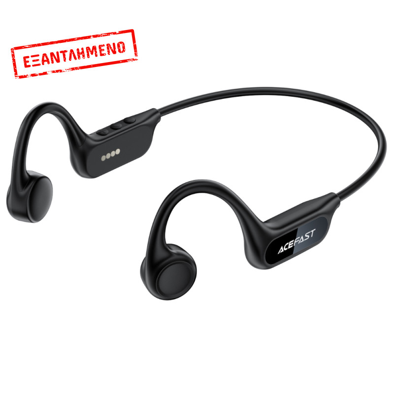 Bluetooth Hands Free Acefast N10 Neckband ENC v6.0 220mAh 12hrs Αναπαραγωγής IP68 με 8GB Μνήμη για Χρήση χωρίς Bluetooth Μαύρα