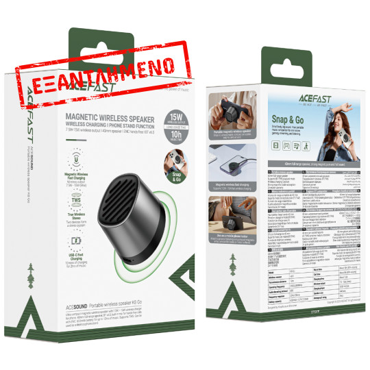 Φορητό Ηχείο Wireless Acefast K8 Go TWS ENC v6.0 600mAh 5W με Μαγνητική Βάση για Ασύρματη Φόρτιση 15W IPX4 Μαύρο