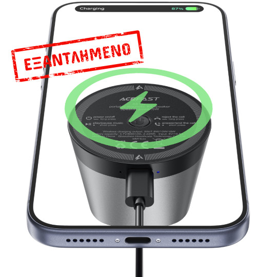 Φορητό Ηχείο Wireless Acefast K8 Go TWS ENC v6.0 600mAh 5W με Μαγνητική Βάση για Ασύρματη Φόρτιση 15W IPX4 Μαύρο