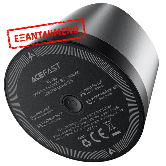 Φορητό Ηχείο Wireless Acefast K8 Go TWS ENC v6.0 600mAh 5W με Μαγνητική Βάση για Ασύρματη Φόρτιση 15W IPX4 Μαύρο