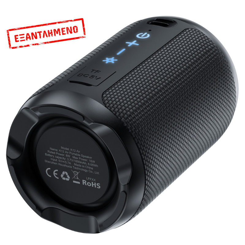 Φορητό Ηχείο Wireless Acefast K12 Air TWS ENC v6.0 1800mAh 16W TF Card AUX RGB Φωτισμό IPX4 Μαύρο