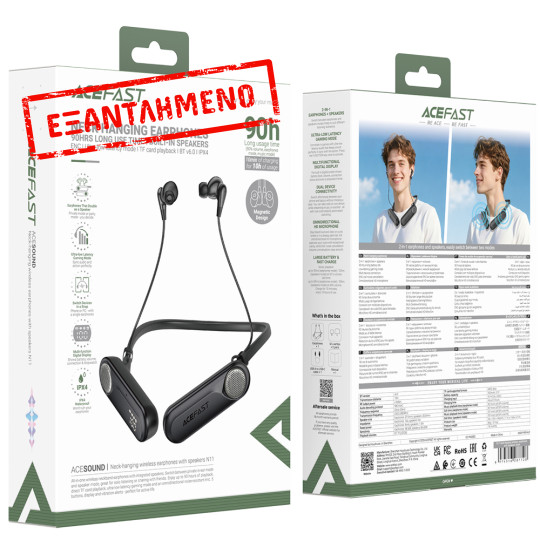 Bluetooth Hands Free Acefast N11 Neckband ENC v6.0 900mAh TF Card 90hrs Αναπαραγωγής με Ενσωματωμένα Ηχεία 1.5W και Δόνηση IPX4 Μαύρα